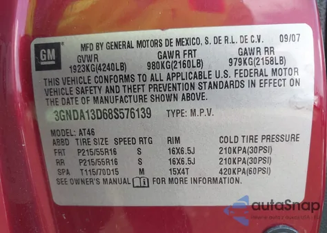 2008 Chevrolet Hhr Ls z USA, uszkodzony, nr VIN 3GNDA13D68S576139